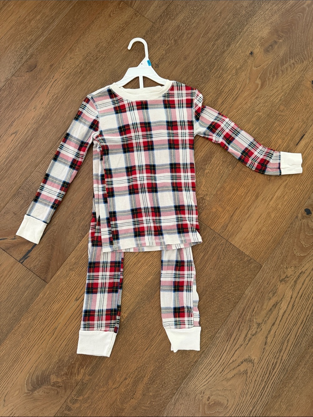 Kids Long Sleeve Plaid Pajama Set - Red & Ivory